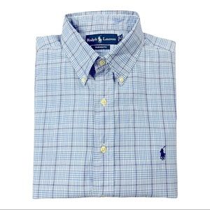 Ralph Lauren Polo Shirt Mens Large L Blue Plaid Long Sleeve Button Down Collar